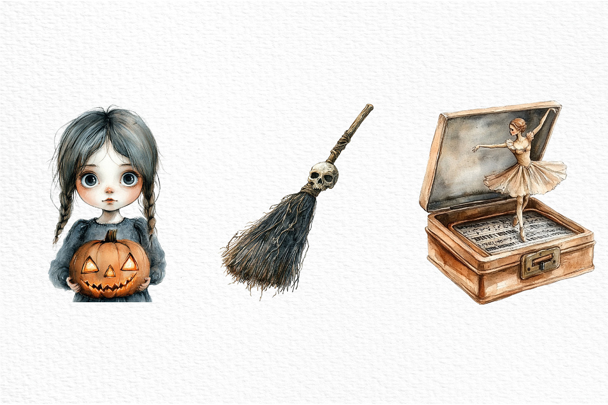 Watercolor Creepy Halloween Clipart, an Illustration by Craft Nest (Photo 5 of 6)