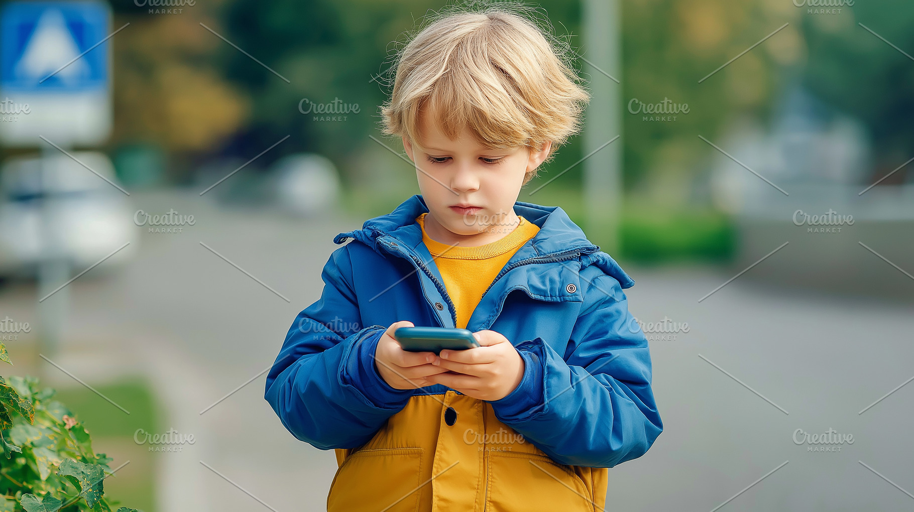 Young boy in blue and yellow jacket, a Technology Photo by MistyDay