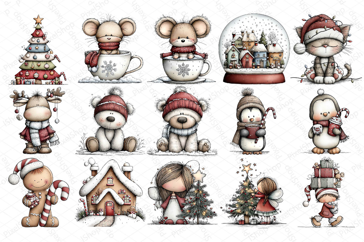 Whimsical Cute Christmas Wonderland, an Illustration by DreamPrint404 (Photo 3 of 6)