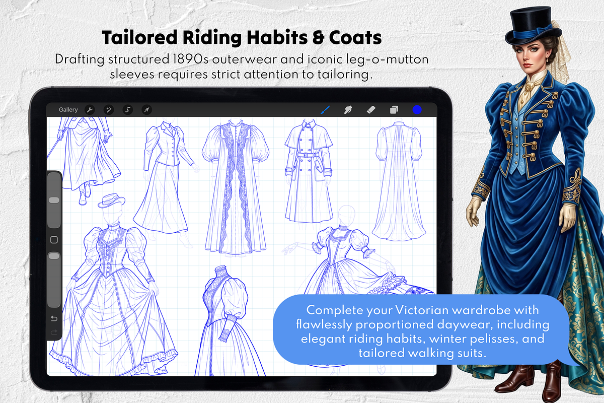 215 Victorian Dress Procreate Stamps, a Brush Add-On by Selentaori Studio (Photo 8 of 12)