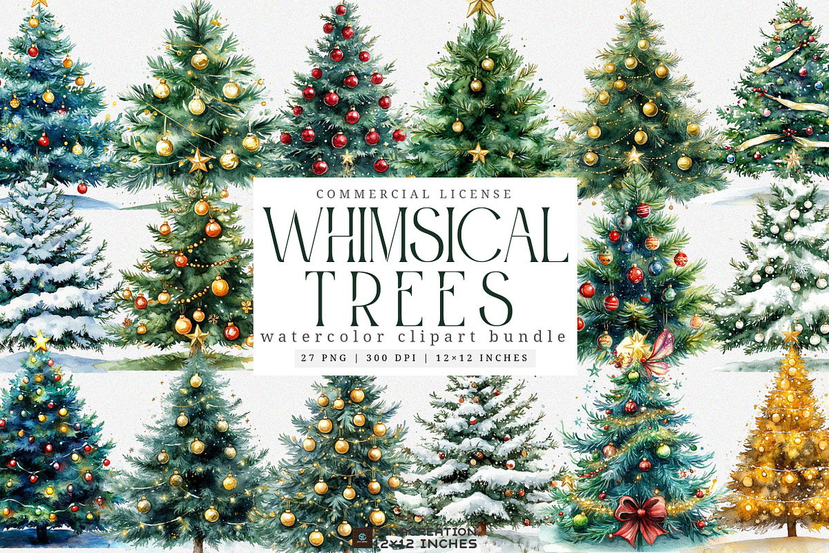 Whimsical Christmas Tree Clipart PNG, an Illustration by SinaCreation (Photo 1 of 7)