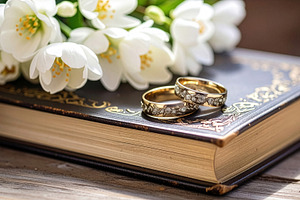 Diamond Wedding Rings on Vintage Book, a Holiday Photo by Davizro's Market