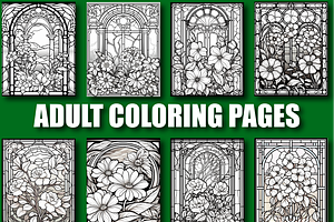 Stained Glasses Flower Coloring Book