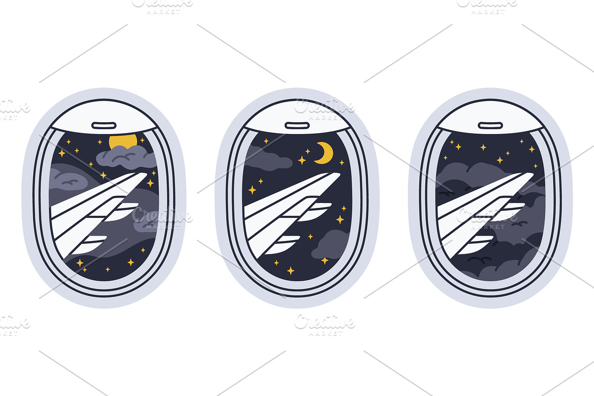 Vector airplane windows views, a Transportation Illustration by Torontotokio (Photo 4 of 4)