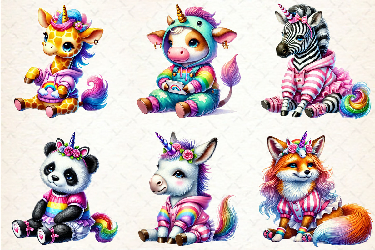 Watercolor Unicorn Cute Animals Clip, a Seasonal Illustration by Rose Art (Photo 2 of 6)