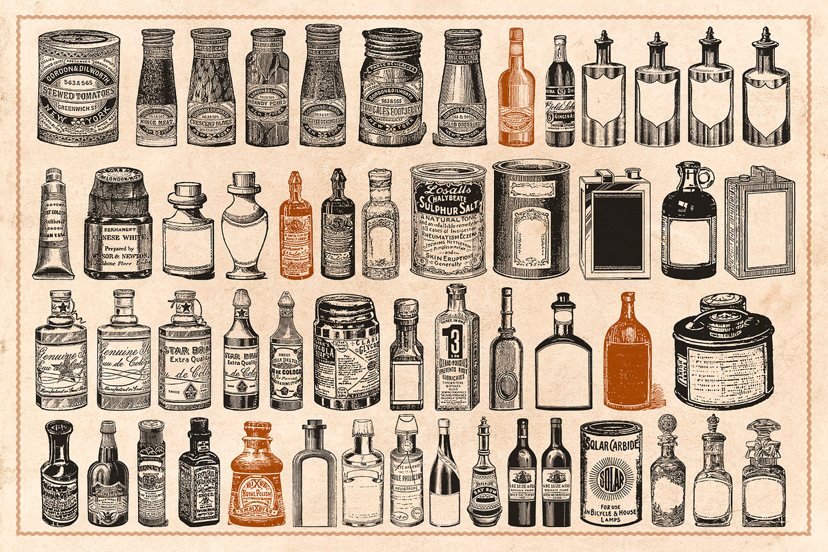 120 Vintage Bottles, Flasks & Vials, an Illustration by Brigantine Designs (Photo 4 of 6)