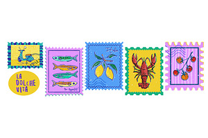 Amalfi summer stamps with colorful, an Illustration by art PVP - market