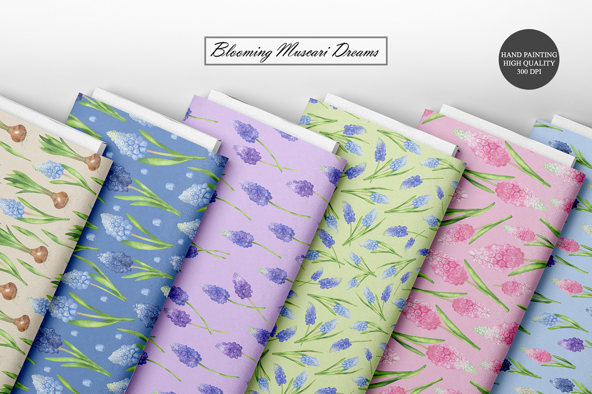 Watercolor Muscari Seamless Patterns, an Illustration by OlDm_Shop (Photo 3 of 9)