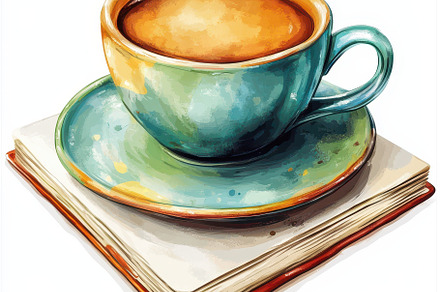 A cup of coffee on an open book cozy, a Food & Drink Photo by Pixeness