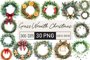 Grass Wreath Christmas Sublimation, an Illustration by Black Bird Studio