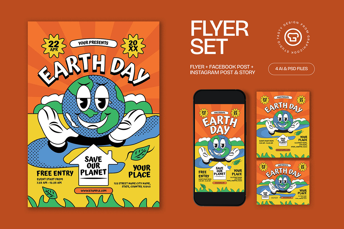 Red Flat Design Earth Day Flyer Set, a Flyer Template by graphicook (Photo 1 of 3)
