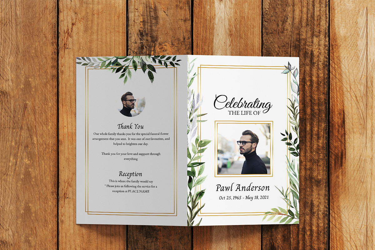 Greenery Funeral Program Template, a Brochure Template by SmmrDesign (Photo 4 of 4)
