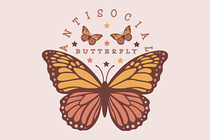 Retro Butterfly & Flowers Sublimatio