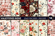 Valentines Rose Digital Papers, an Illustration by Designworld (Thumbnail 1 of 4)