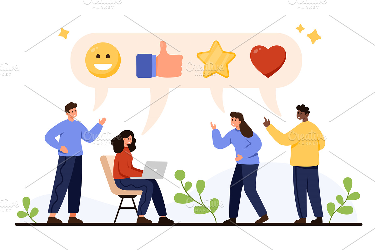 Team Sharing Feedback and Opinions, a Technology Illustration by Flashvector