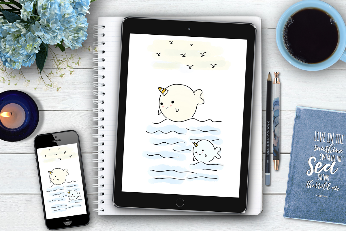 Sweet Baby Blue Desk Scene Creator, a Pens & Pencil Mockup by Storyteller Design (Photo 3 of 8)