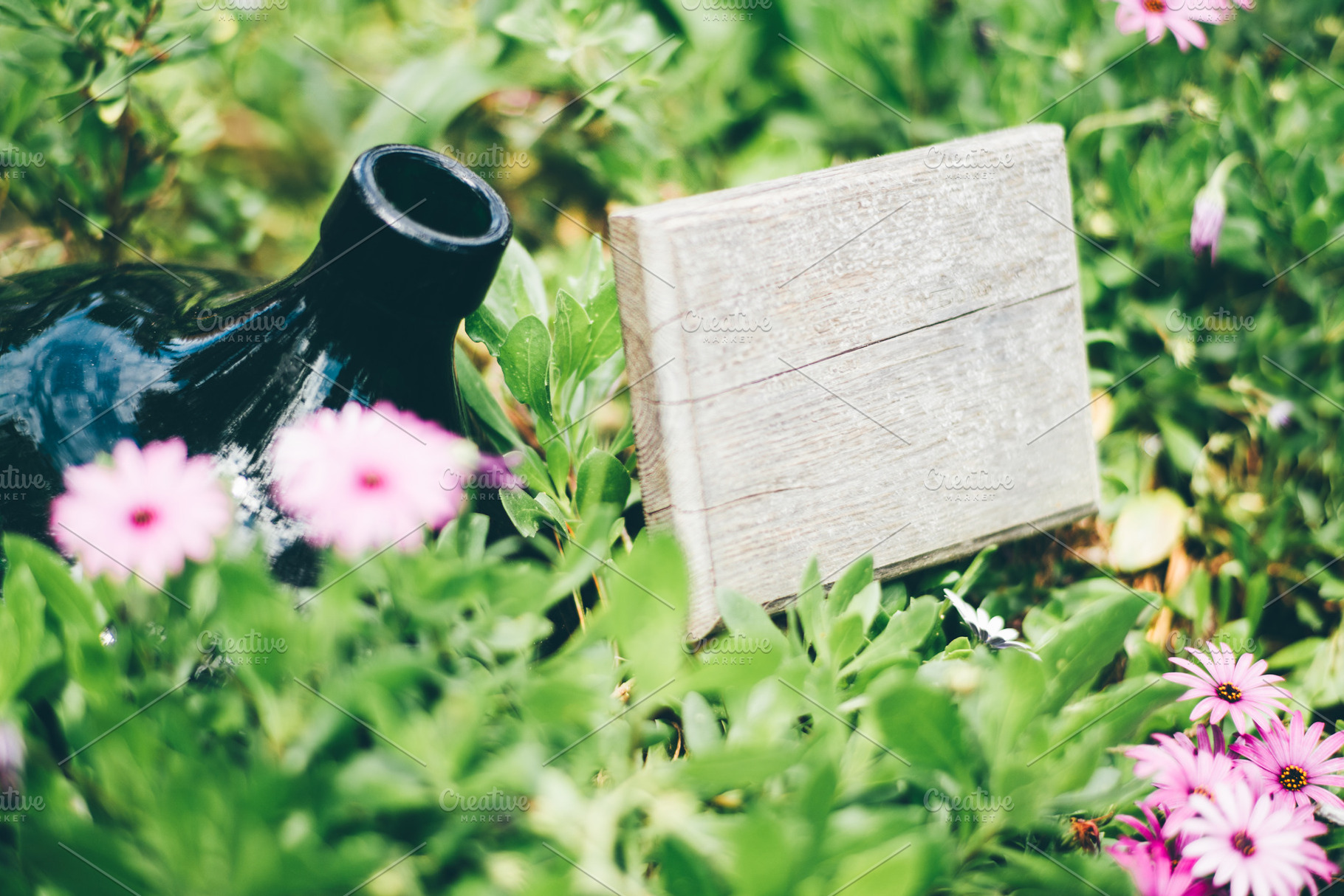 Wooden garden mock-up with flowers, a Wallpaper Photo by SkyNext