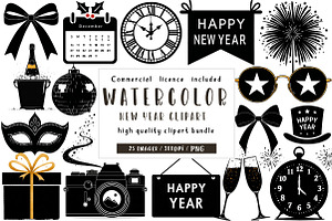 Black and white New year clipart, an Illustration by CreationArt