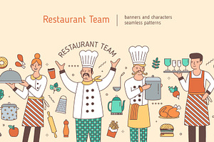 Restaurant team banner, set, pattern, a Decorative Illustration by Good Studio