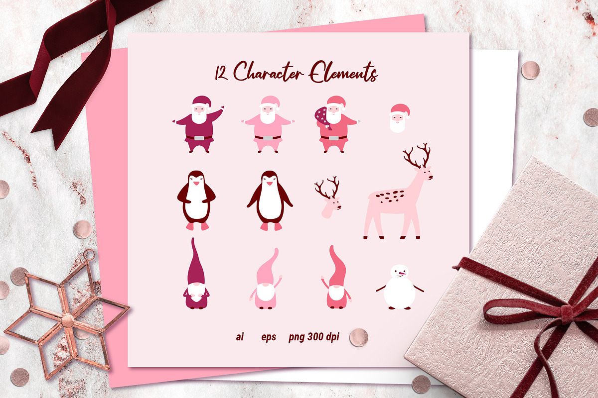Pink Christmas Clipart & Patterns, a Decorative Illustration by AvaAva (Photo 2 of 25)