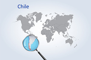 Chile Magnifier Map And Flag