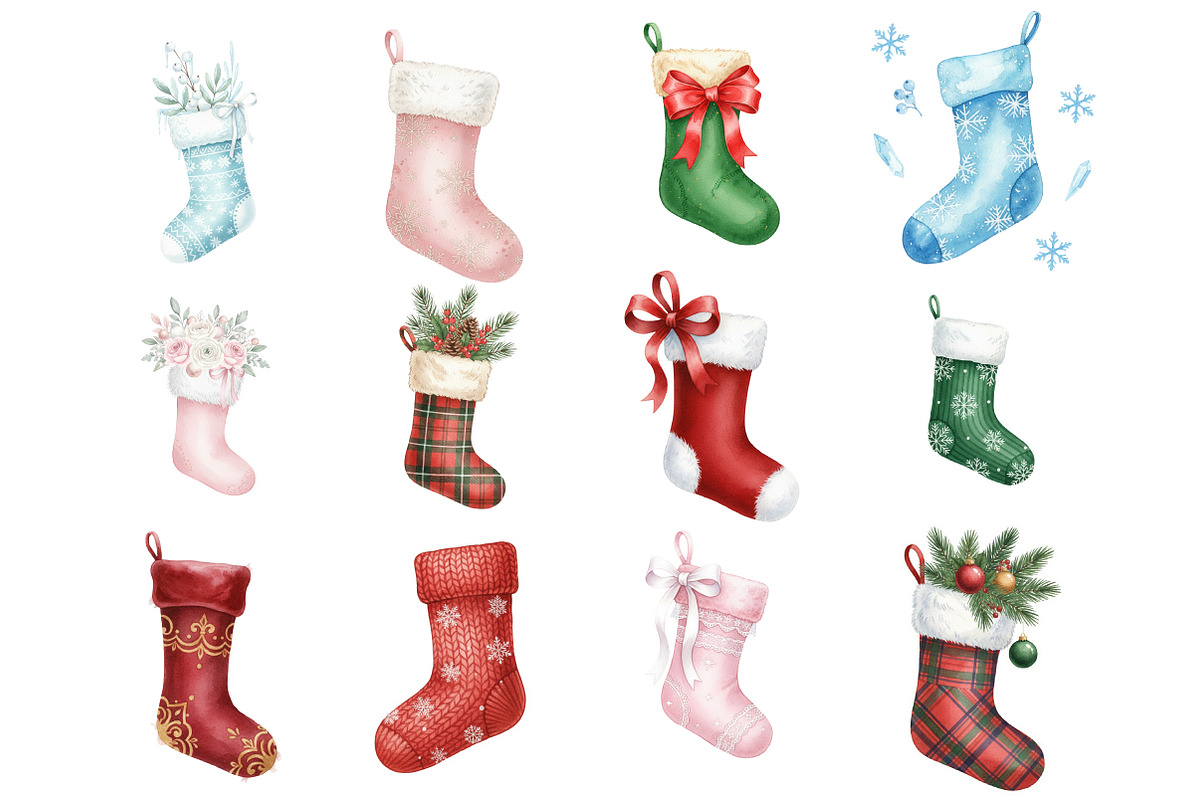 Christmas Stockings Clipart Set PNG, an Illustration by SinaCreation (Photo 2 of 7)