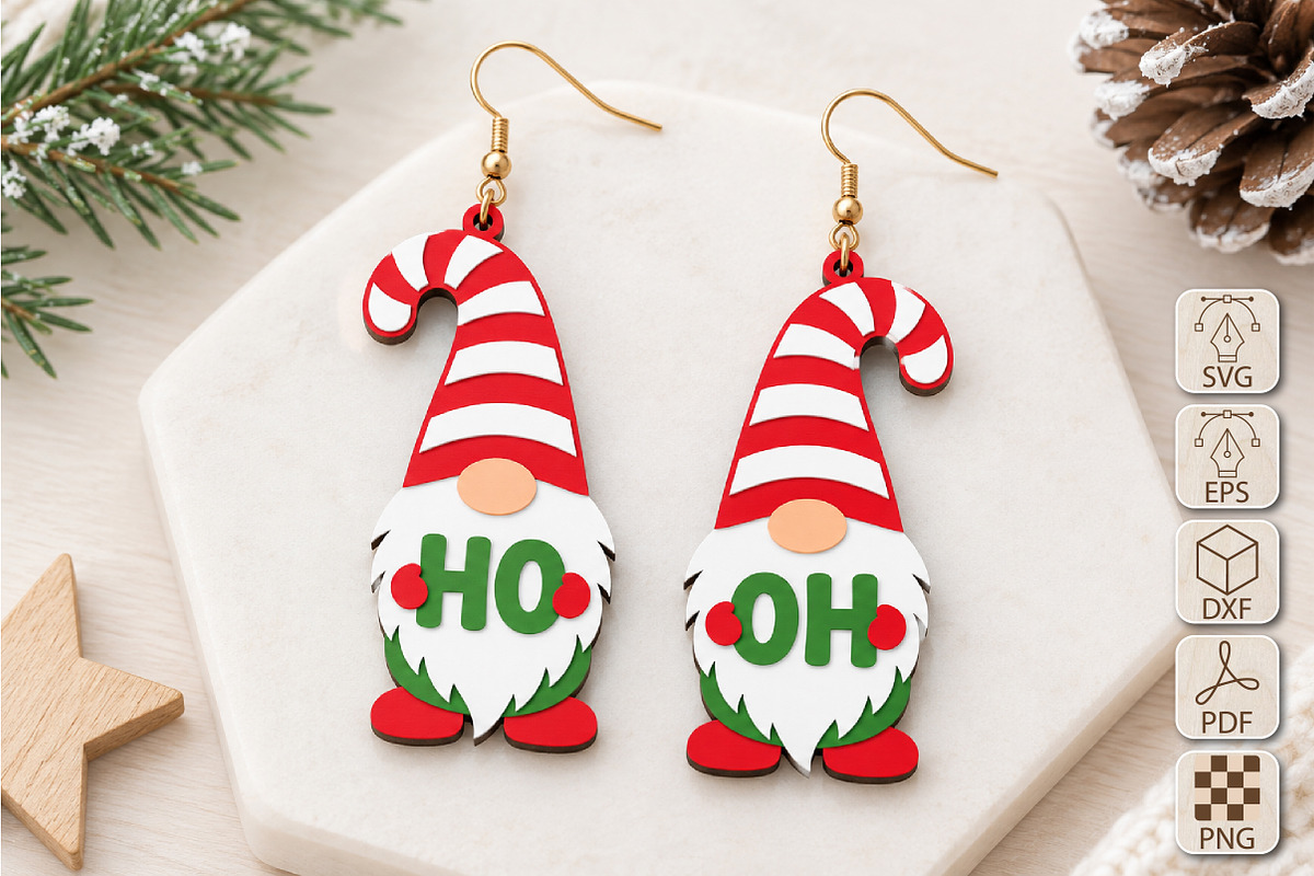 Christmas Gnome Earrings Laser Cut, a Seasonal Illustration by Canvas Craft (Photo 1 of 4)