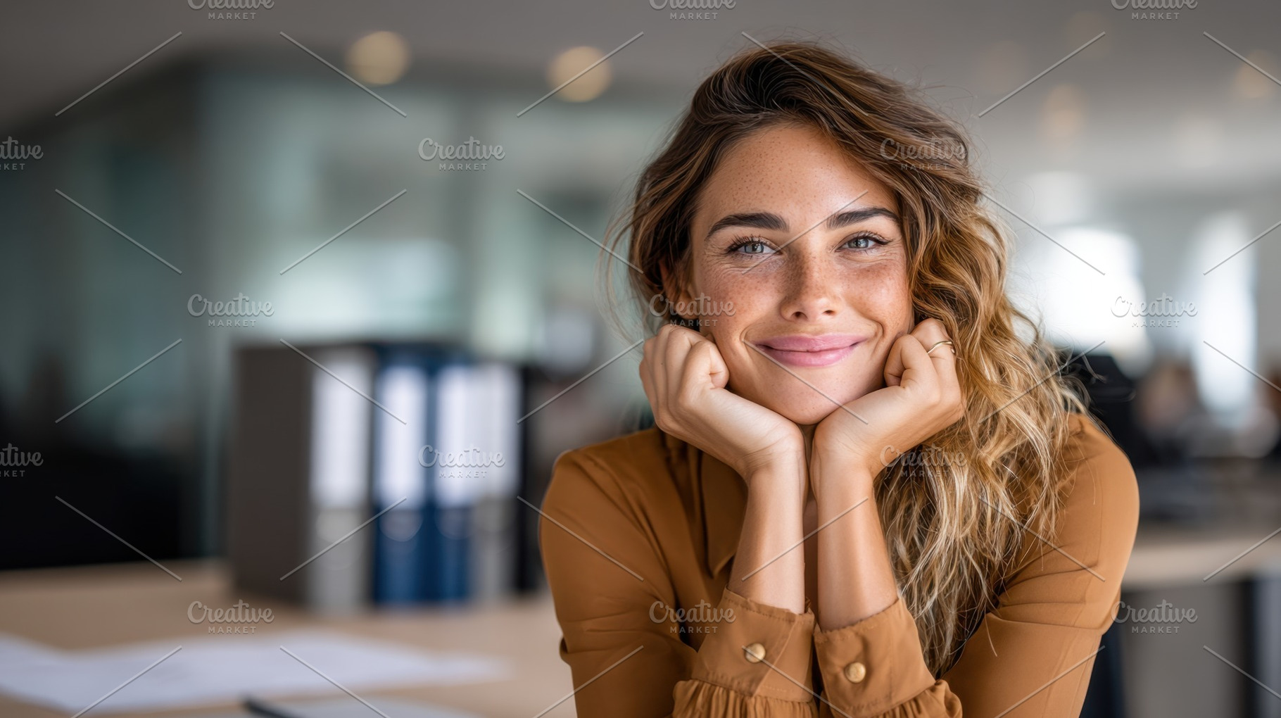 Woman smiling while sitting at desk, a Photo by Beautiful things