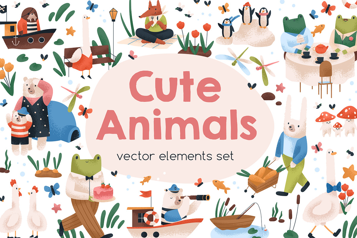 Cute funny animals childish set, an Animal Illustration by Good Studio (Photo 1 of 6)
