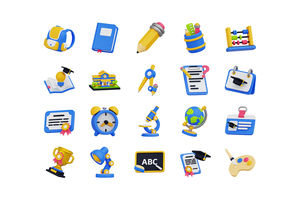 20 School and Education 3D Icon Set, an Object 3D Model by Bilicube Studio (Photo 5 of 6)