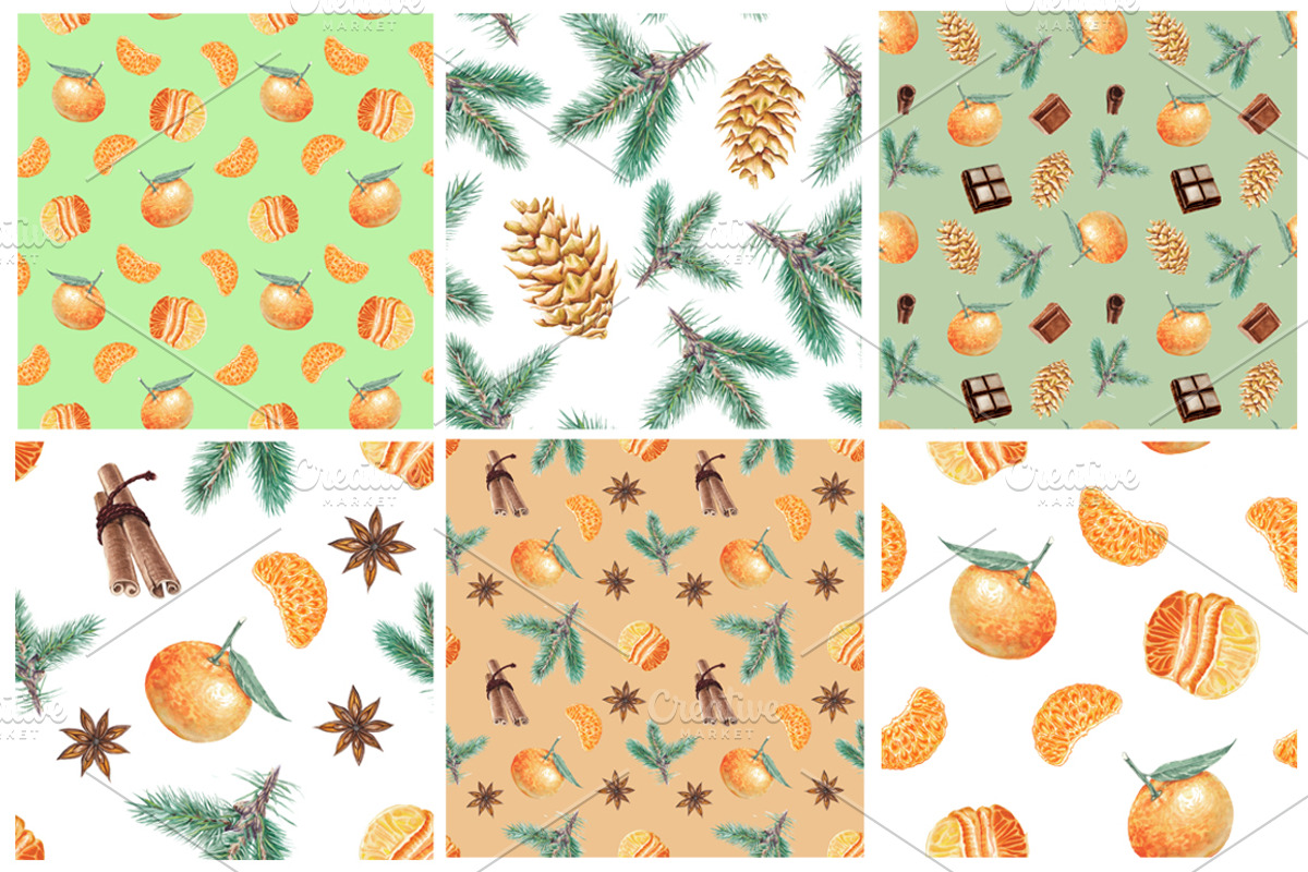 Watercolor christmas collection, a Pattern Graphic by lenavetka87 (Photo 2 of 3)