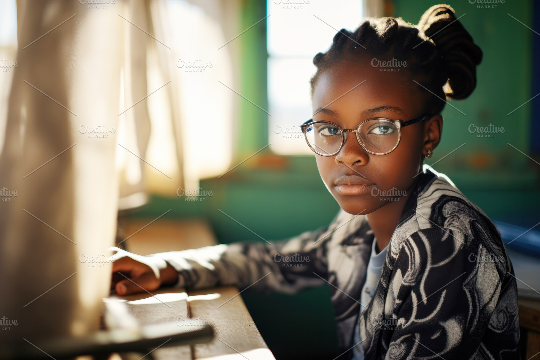 Serious african girl looks at the camera thoughtfully, taking a break for rest, a Photo by zakiroff