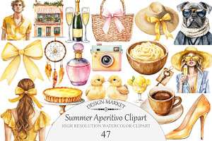 Watercolor Summer Aperitivo Clipart, an Illustration by Design Market