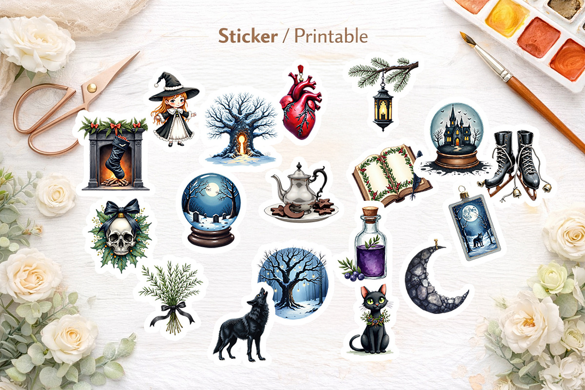 Gothic Academia Christmas Clipart, an Illustration by Artnoy (Photo 6 of 8)