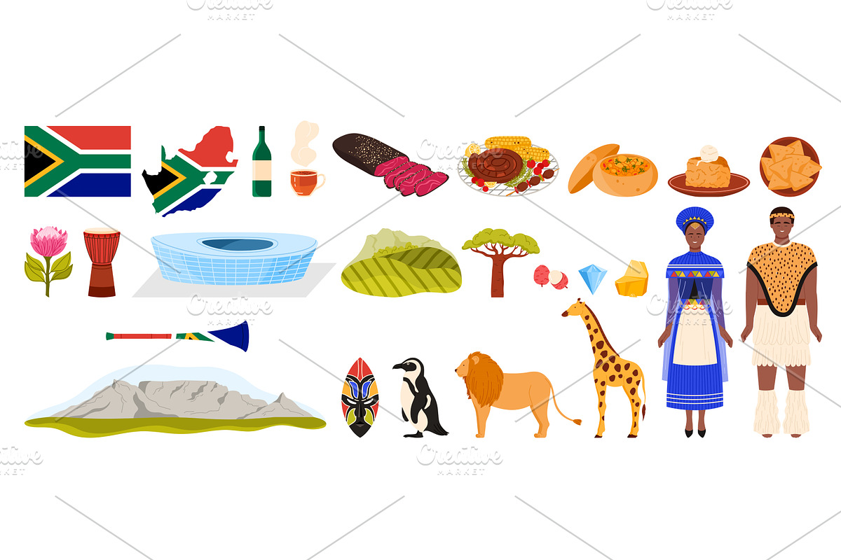 Travel to South Africa set with, an Animal Illustration by Flashvector