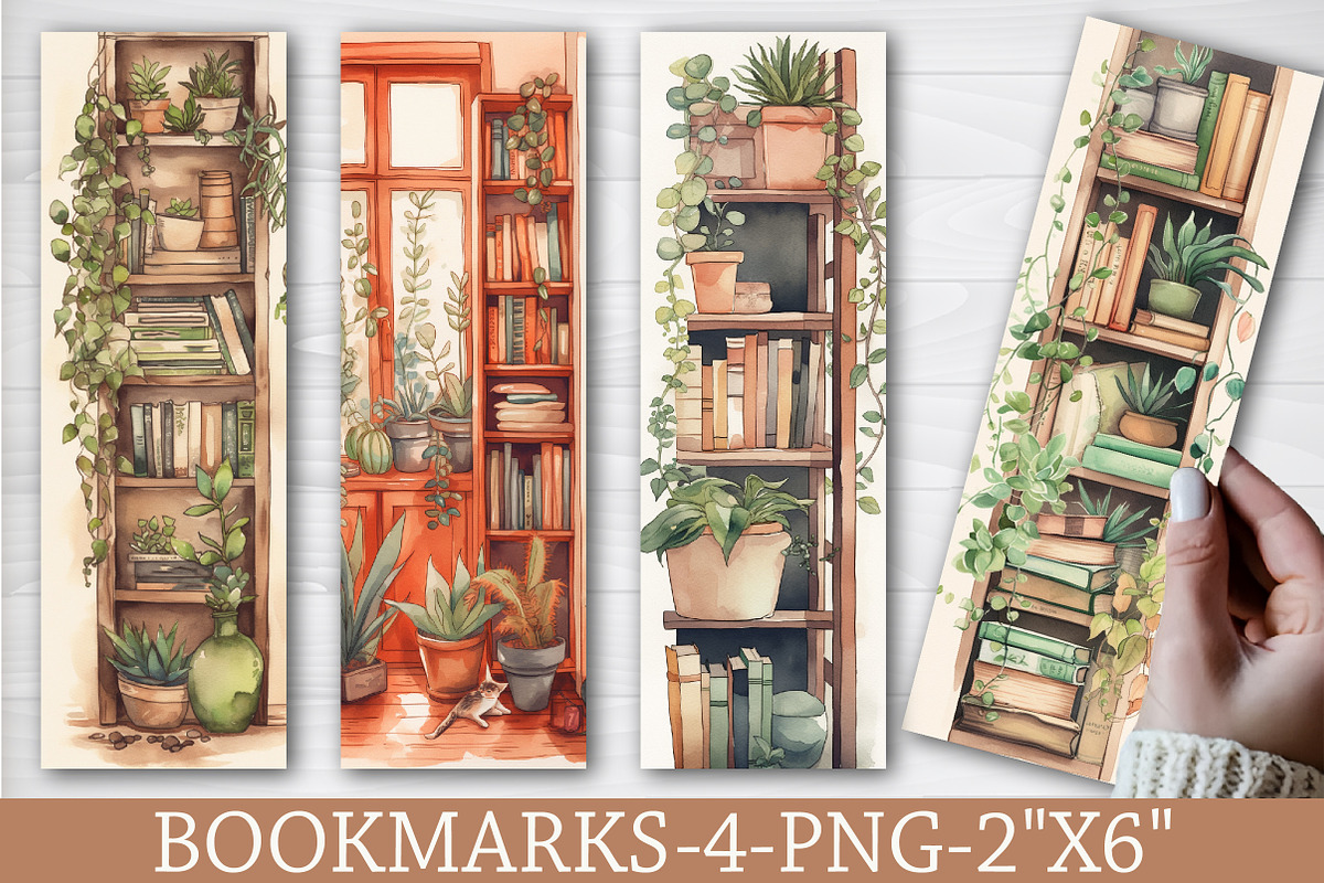 Watercolor Bookcase Bookmarks, a Graphic by Libby Wishes