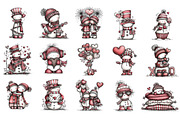 Whimsical Valentine Snowmen Clipart, an Illustration by DreamArtGraphic (Thumbnail 4 of 4)