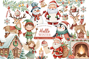 Hello Winter Watercolor Clipart, an Illustration by MockupWizard (Thumbnail 1 of 5)