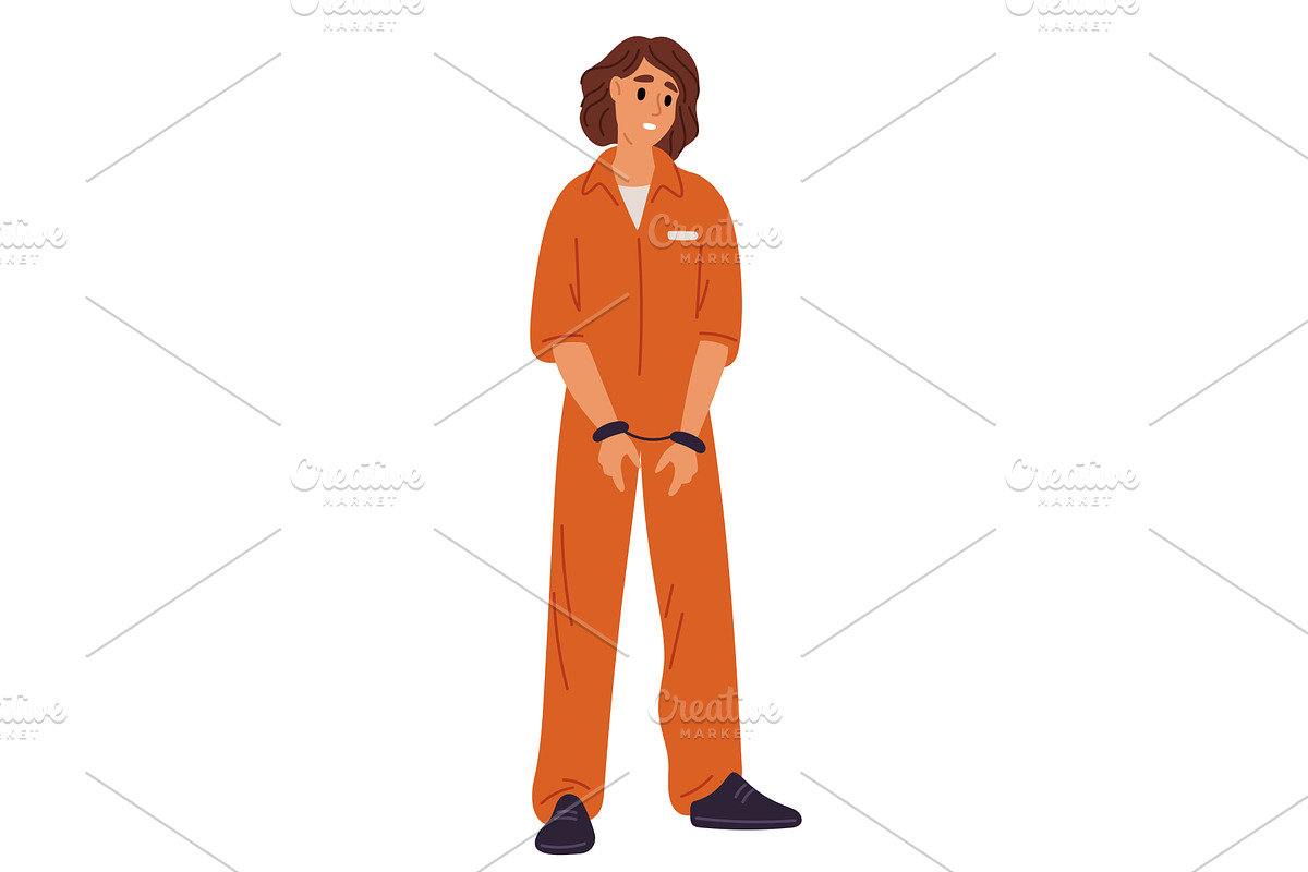 Sad young female prisoner in orange, a Person Illustration by Vectorbuum