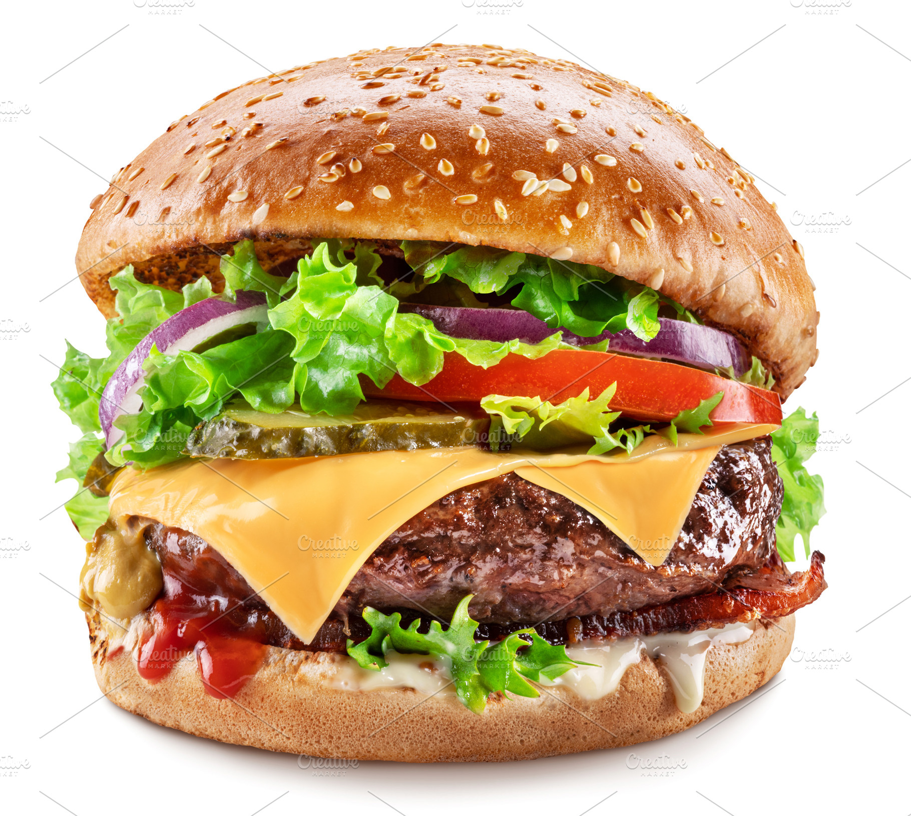 Hamburger on a white background, a Food & Drink Photo by Volff