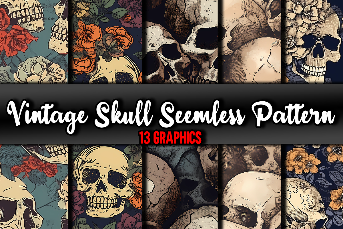 Vintage Skull Seamless Pattern, a Pattern Graphic by Leakedink (Photo 1 of 3)