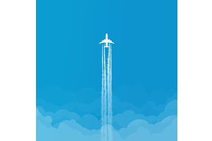 white airplane in blue sky top view, a Transportation Illustration by IfH