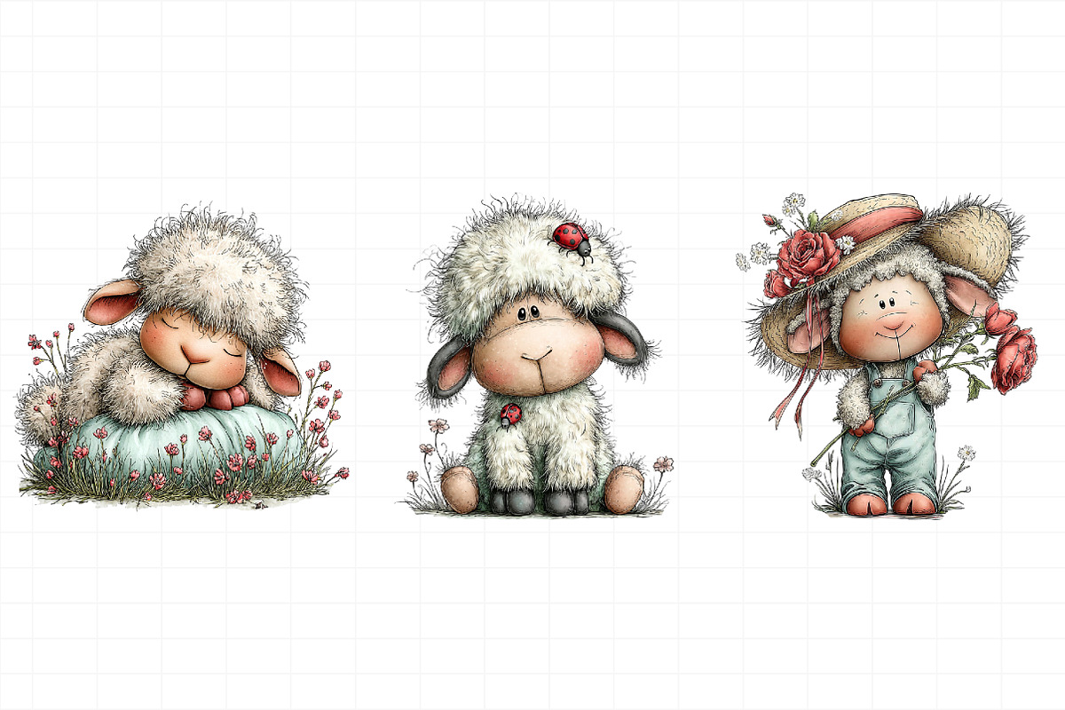 Whimsical Spring Sheep Clipart PNG, an Illustration by Daily.Designs (Photo 7 of 8)