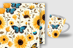 Sunflower Butterflies Digital Papers