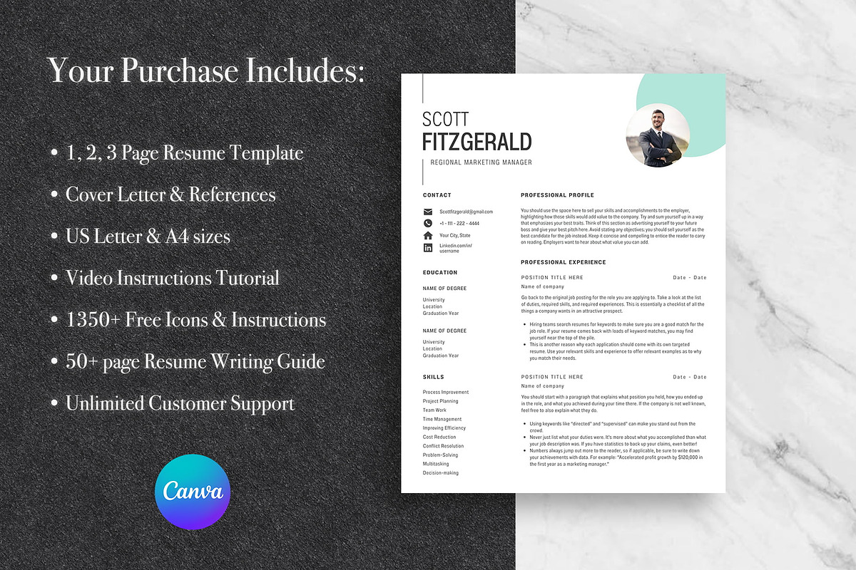 Clean Resume Template Pack | Canva, a Resume Template by Lux Resume (Photo 8 of 9)