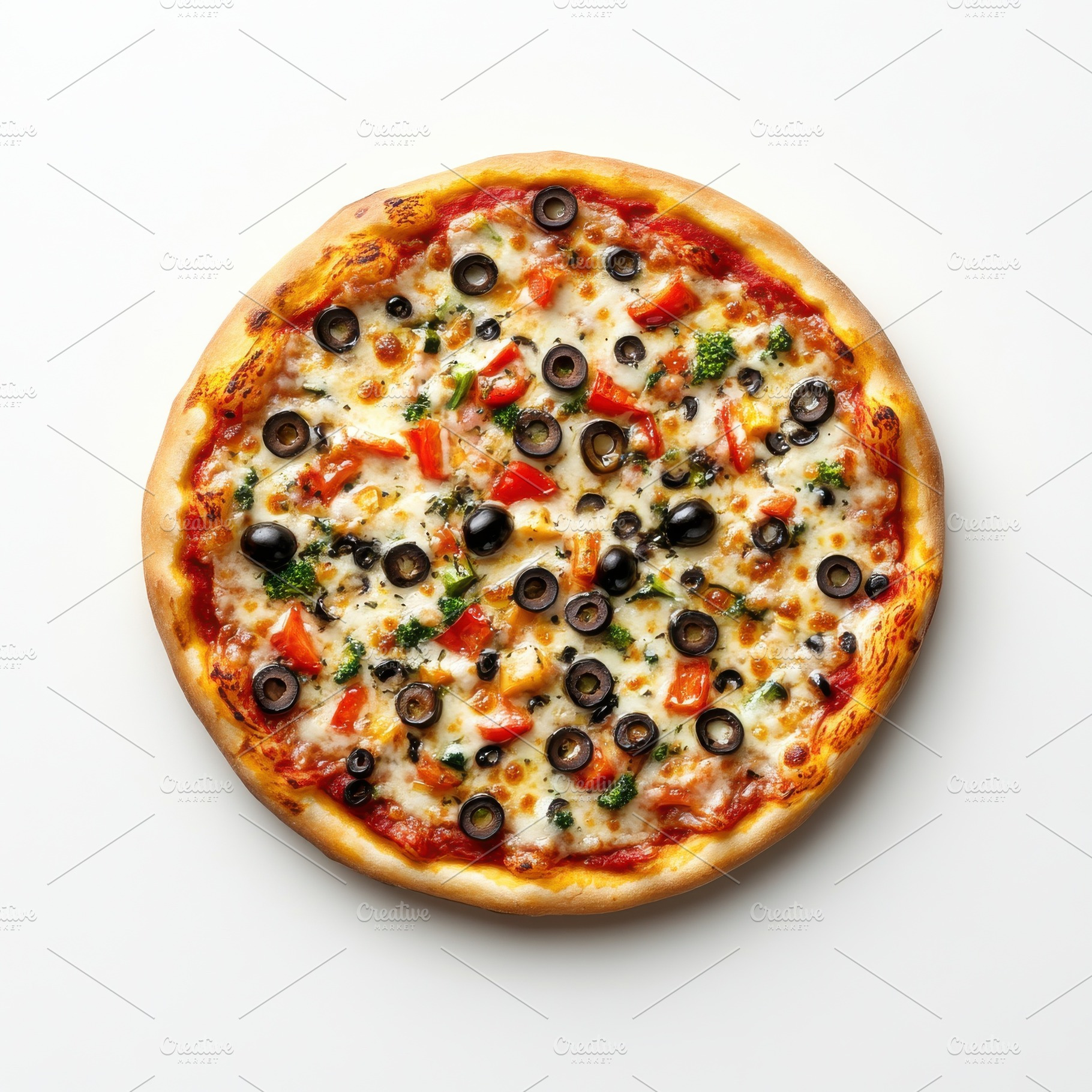 Pizza with vegetables and olives, is, a Food & Drink Photo by Pixeness Studio