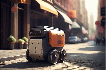 Self driving devivery robot on city, a Transportation Photo by Sergey Mironov's store