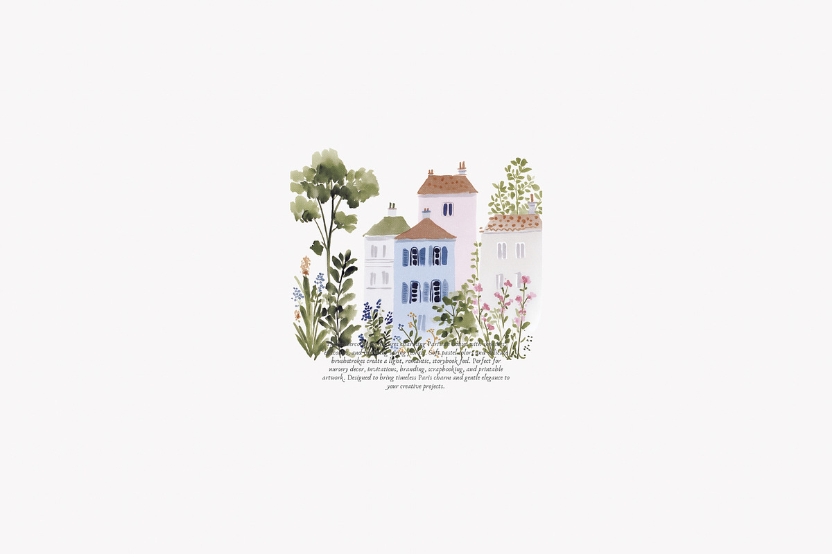 parisian spring houses watercolor, a Decorative Illustration by Patishop Art (Photo 6 of 10)