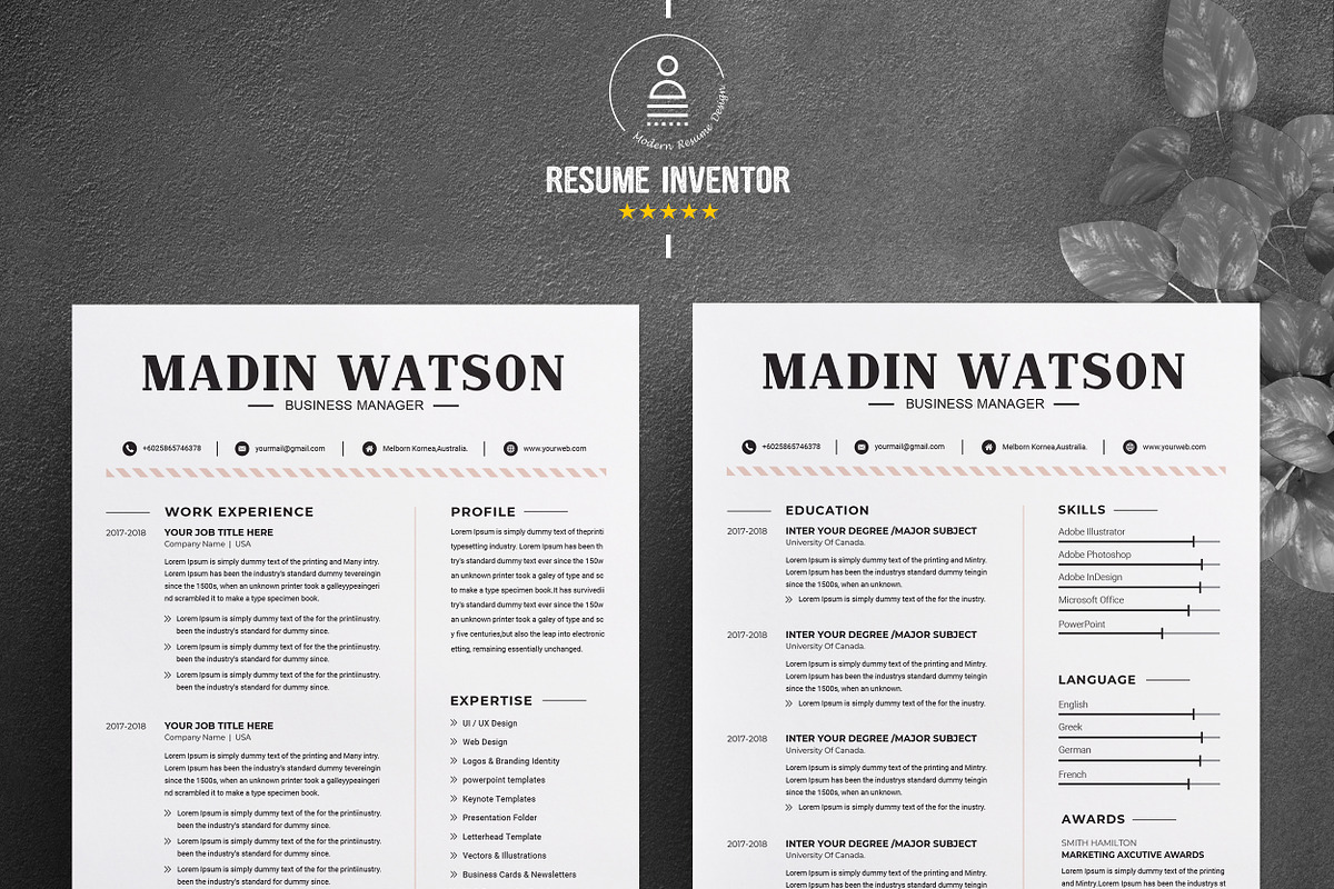 Simple Professional Resume Template, a Resume Template by ResumeInventor (Photo 2 of 6)