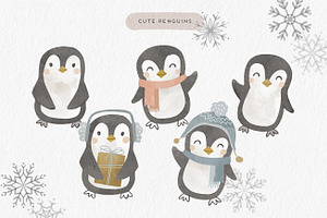 Arctic Animals Watercolor Clipart